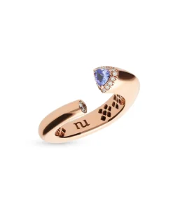 Anillo Abierto con Tanzanita y Diamante en Oro Rosa