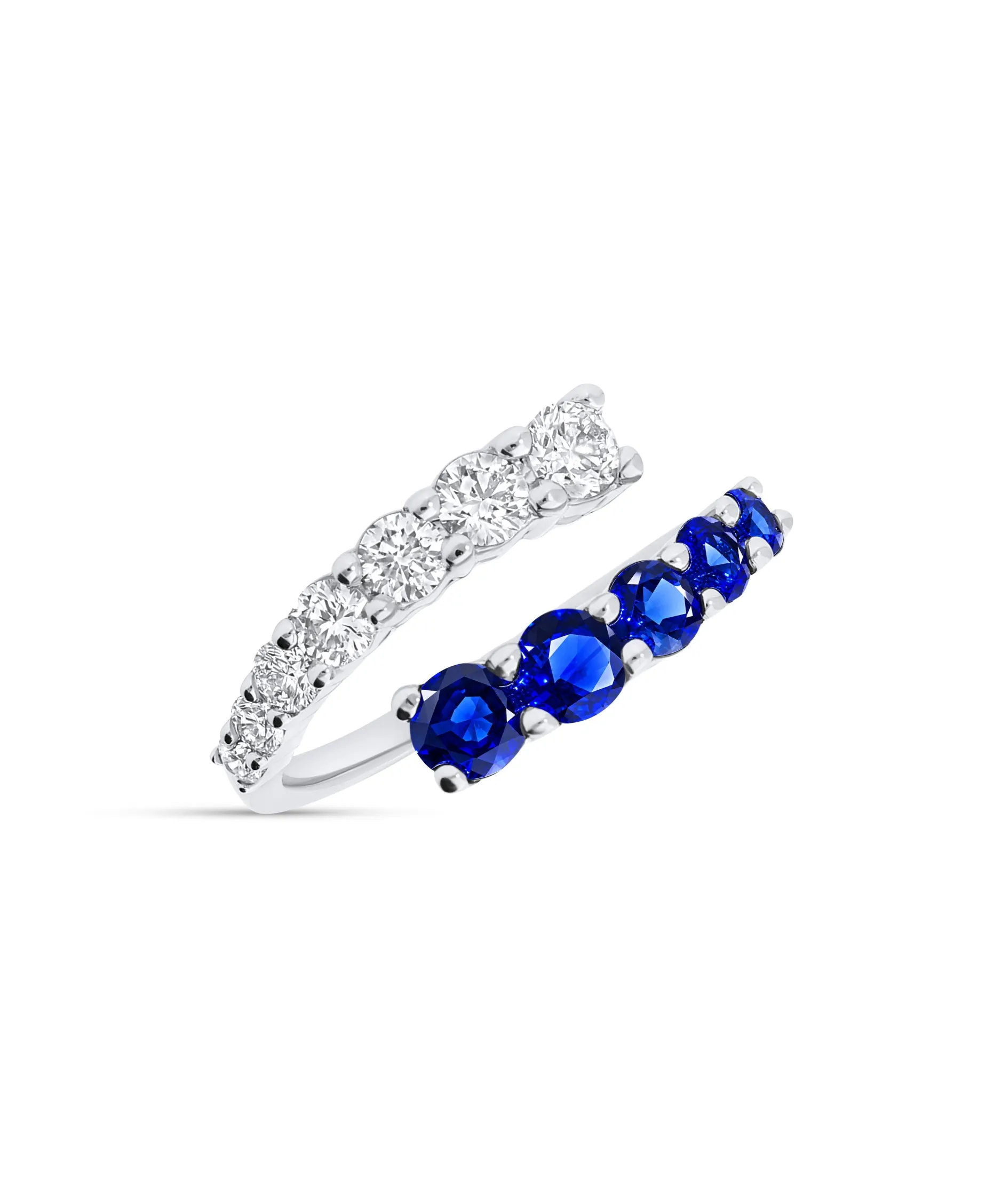 Anillo Abierto con Zafiros 1,16 cts y Diamantes en Oro Blanco
