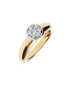 Anillo Ancho con Chatón de Diamantes en Oro Bicolor