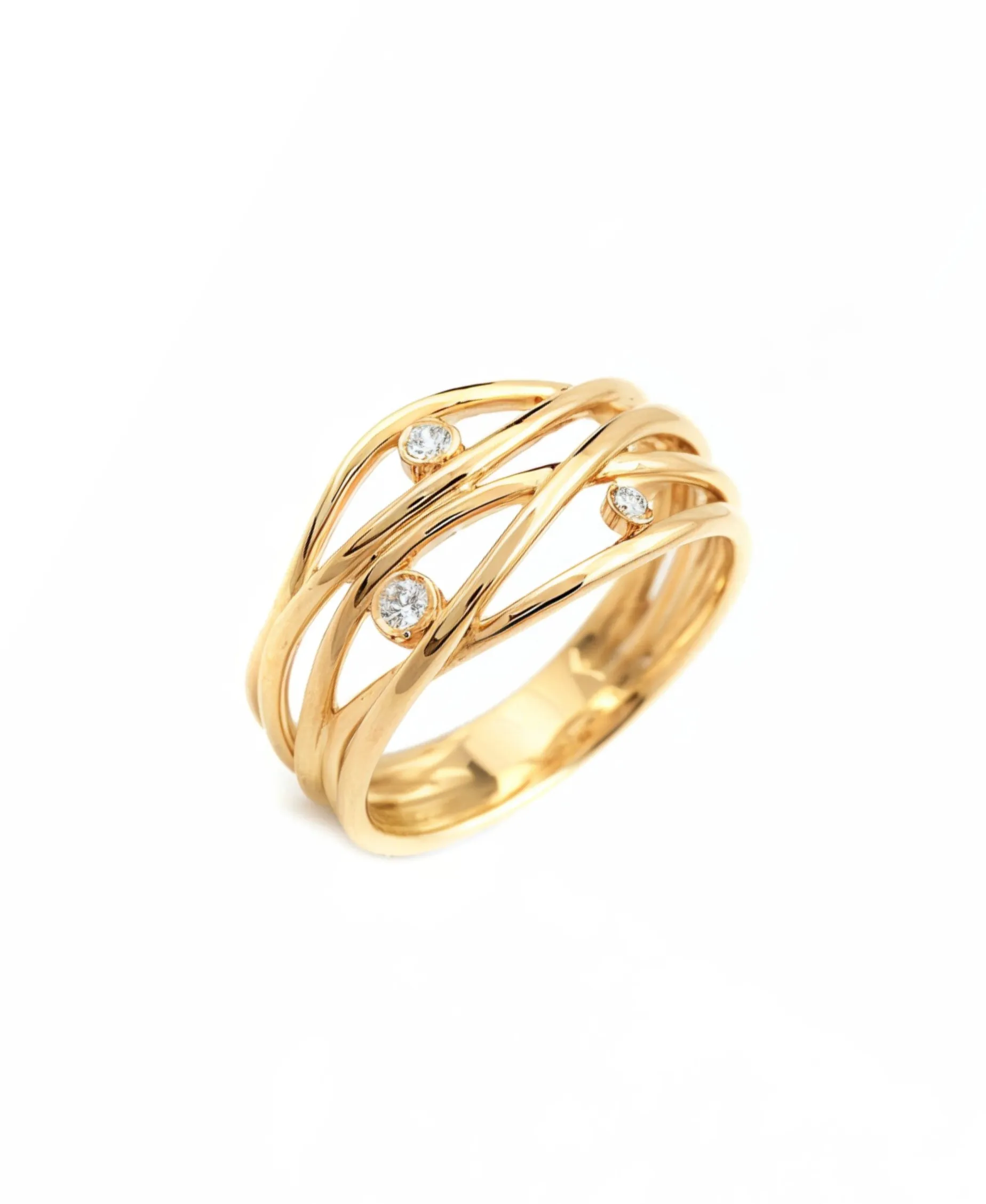 Anillo Ancho con Diamantes en Oro Amarillo