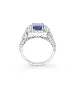 Anillo Años 50 con Zafiro Azul Natural 2,50 cts y Diamantes en Platino