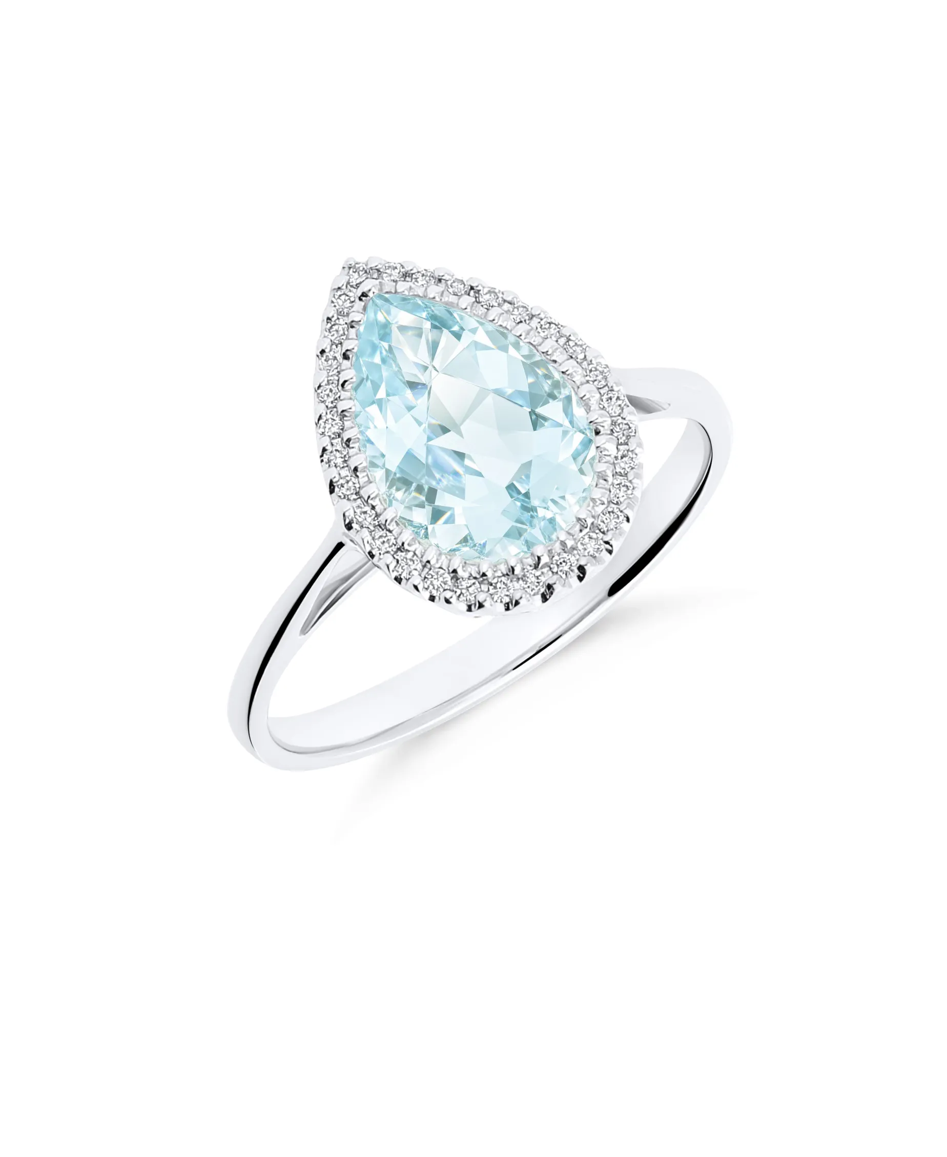Anillo con Aguamarina Talla Pera 1,56 cts y Diamantes en Oro Blanco