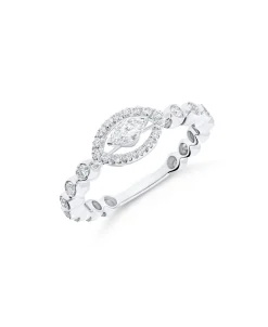 Anillo con Diamante Marquise y Halo en Oro Blanco