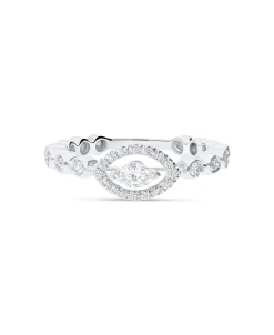 Anillo con Diamante Marquise y Halo en Oro Blanco