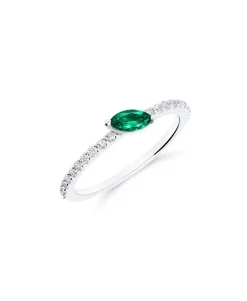 Anillo con Esmeralda Talla Marquise y Diamantes en Oro Blanco