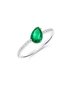 Anillo con Esmeralda Talla Pera y Diamantes en Oro Blanco