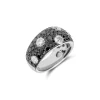 Anillo de Cóctel con Pavé de Diamantes Blancos y Negros en Oro Blanco