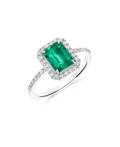 Anillo de Compromiso con Esmeralda HRD 1,29 cts y Diamantes en Oro Blanco