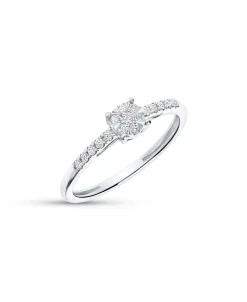 Anillo de Compromiso Solitario 0,19 cts con Brazo de Diamantes en Oro Blanco
