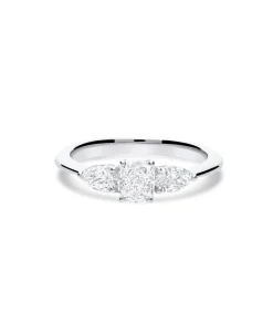 Anillo de Compromiso Tresillo con Diamante Oval y Pera 1,19 cts en Oro Blanco