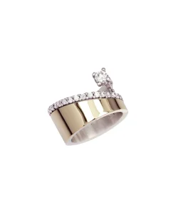 Anillo DELCERRO Oro y Plata Diagonal Pavé Blanco | 10951B