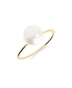 Anillo Fino con Perla L en Oro Amarillo