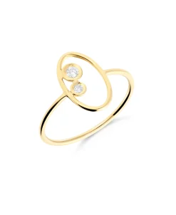 Anillo Fino Oval con Dos Diamantes en Oro Amarillo