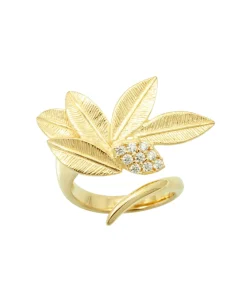 Anillo Hojas Marina García Plata Bañada en Oro Circonitas Blancas | 90868SD
