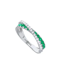 Anillo LECARRÉ Oro Blanco Cruzado con Esmeraldas y Diamantes | GA199ES