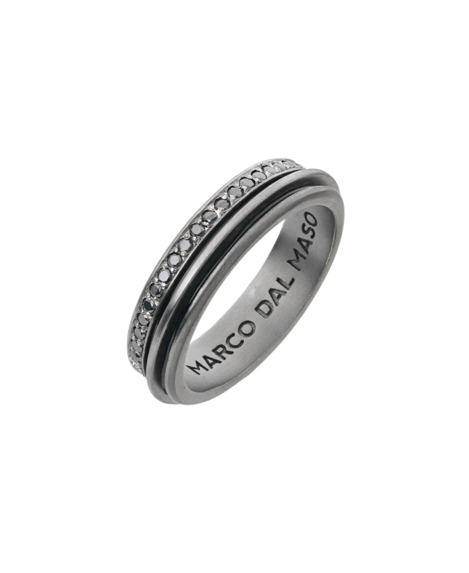 Anillo Marco Dal Maso Acies Slim Gemstone Band en Plata Oxidada y Diamantes Negros | AGAN58-01BLS