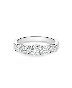 Anillo Media Alianza con 5 Diamantes 1,20 cts en Oro Blanco