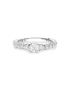 Anillo Media Alianza con Diamante Oval 0,30 cts y 24 Diamantes Talla Brillante en Oro Blanco