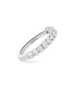 Anillo Media Alianza con Diamantes Talla Oval 1,31 cts en Oro Blanco