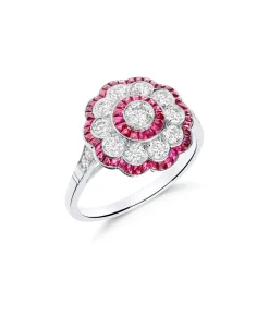 Anillo Ojo de Perdiz con Diamantes y Rubíes en Platino