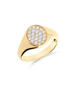 Anillo Pinky Sello Oval con Diamantes en Oro Amarillo