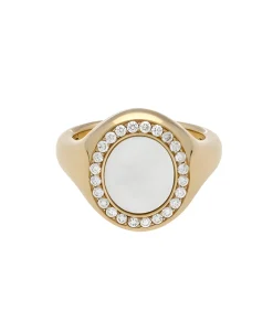 Anillo Sello con Nácar y Diamantes en Oro Amarillo
