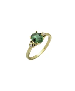 Anillo Solitario AGATHA París Lauren Dorado Con Circonita Verde Vintage | 2240450-658