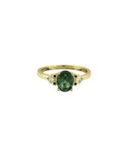 Anillo Solitario AGATHA París Lauren Dorado Con Circonita Verde Vintage | 2240450-658