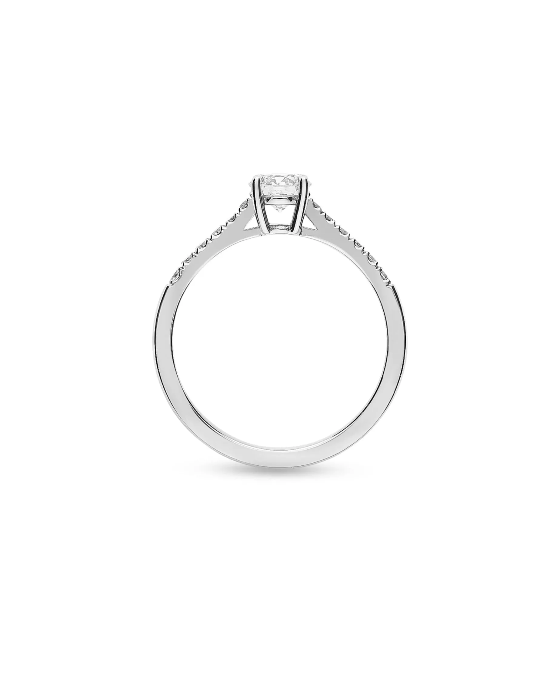 Anillo Solitario con Diamante Central 0,50 cts y Brazo de Diamantes en Oro Blanco