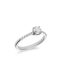Anillo Solitario con Diamante Central 0,50 cts y Brazo de Diamantes en Oro Blanco