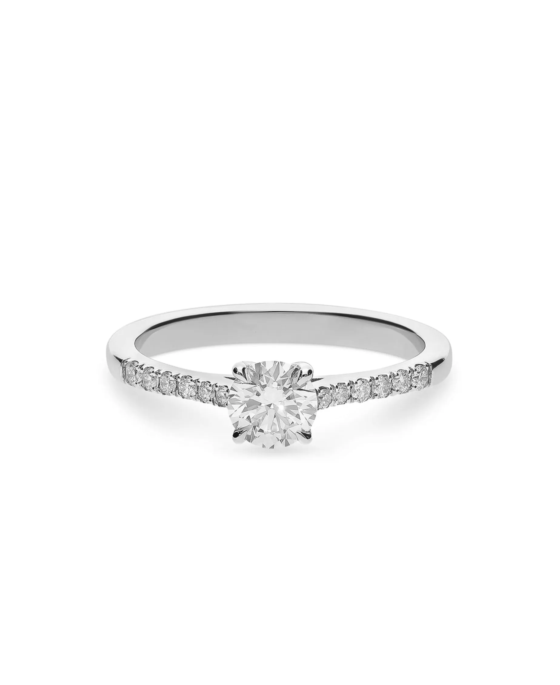 Anillo Solitario con Diamante Central 0,50 cts y Brazo de Diamantes en Oro Blanco