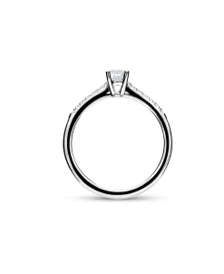 Anillo Solitario con Diamante 0,21 cts y Brazo de Diamantes en Oro Blanco