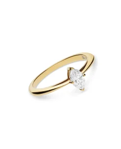 Anillo Solitario con Diamante Marquise 0,40 cts en Oro Amarillo