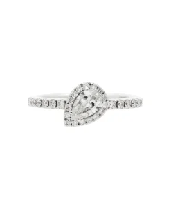 Anillo Solitario con Diamante Talla Pera y Brazo de Diamantes en Oro Blanco