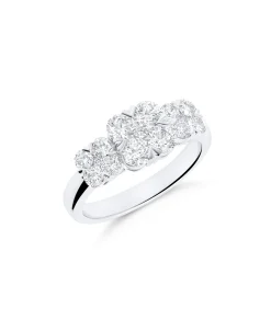 Anillo Tresillo de Rosetas con Diamantes 1,23 cts en Oro Blanco