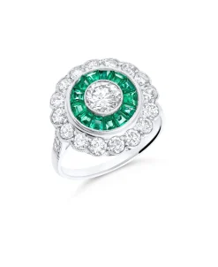 Anillo Vintage Ojo de Perdiz con Diamantes 1,85 cts y Esmeraldas 0,84 cts en Platino
