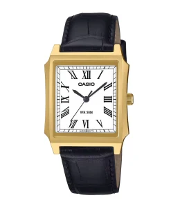 Casio MTP Rectangular Blanco y Dorado Correa de Piel 31,5 mm | MTP-B190GL-7BV