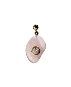 Charm Colgante Cuarzo Rosa Love PDPAOLA Plata con Baño de Oro 18K | CH01-254-U