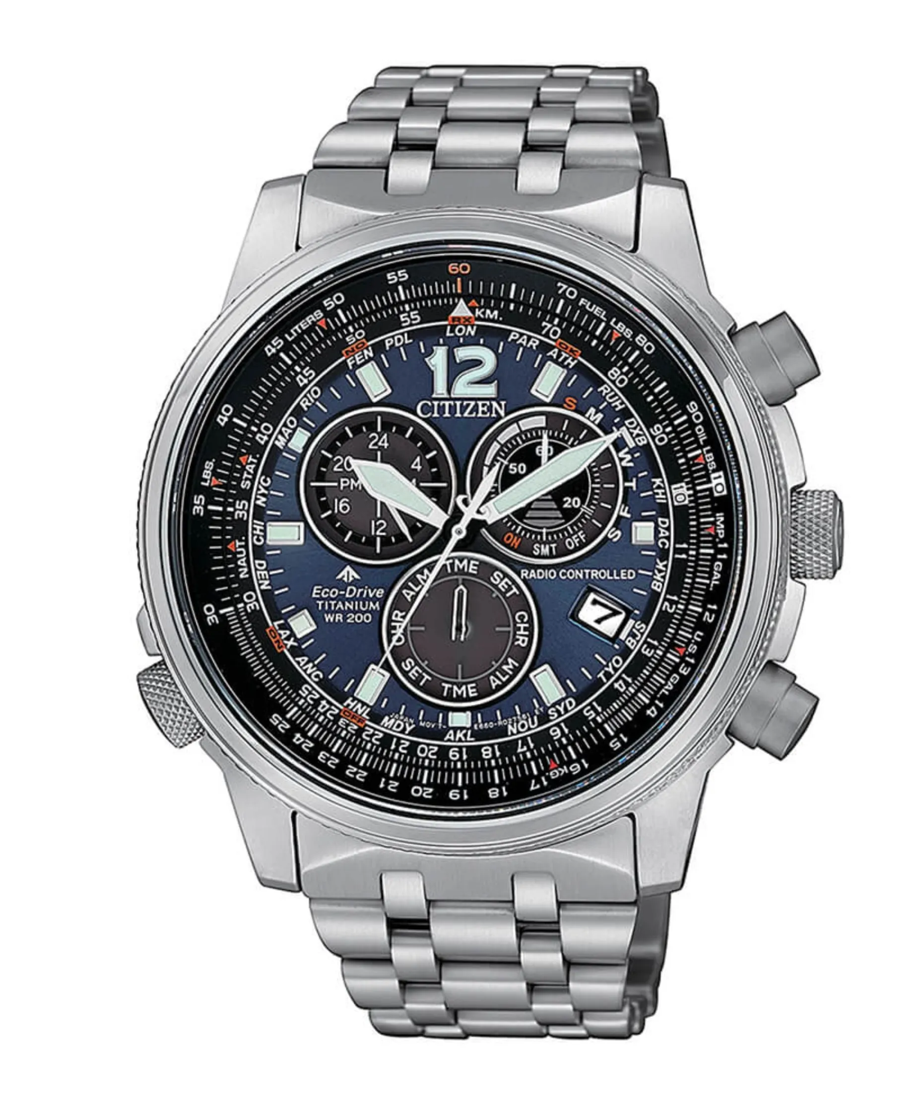 Citizen Crono Pilot Super Titanio Eco-Drive Radiocontrolado Azul 43,70 mm | CB5850-80L