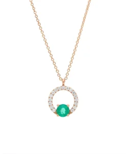 Colgante con Motivo Circular de Diamantes y Esmeralda en Oro Amarillo