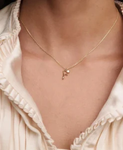 Collar con Colgante inicial F PDPAOLA Plata Baño de Oro 18K | CO01‑B79‑U