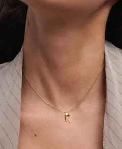 Collar con Colgante inicial R PDPAOLA Plata Baño de Oro 18K | CO01-B91-U