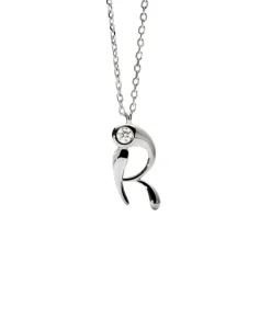 Collar con Colgante inicial R PDPAOLA Plata Baño Rodio | CO02-B91-U