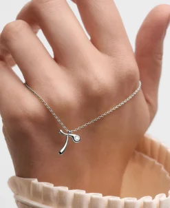 Collar con Colgante inicial T PDPAOLA Plata Baño Rodio | CO02‑B93‑U
