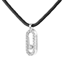 Collar Cordón Negro Con Pavé Messika Care(s) Oro Blanco | 14142-WG