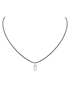 Collar Cordón Negro Con Pavé Messika Care(s) Oro Blanco | 14142-WG