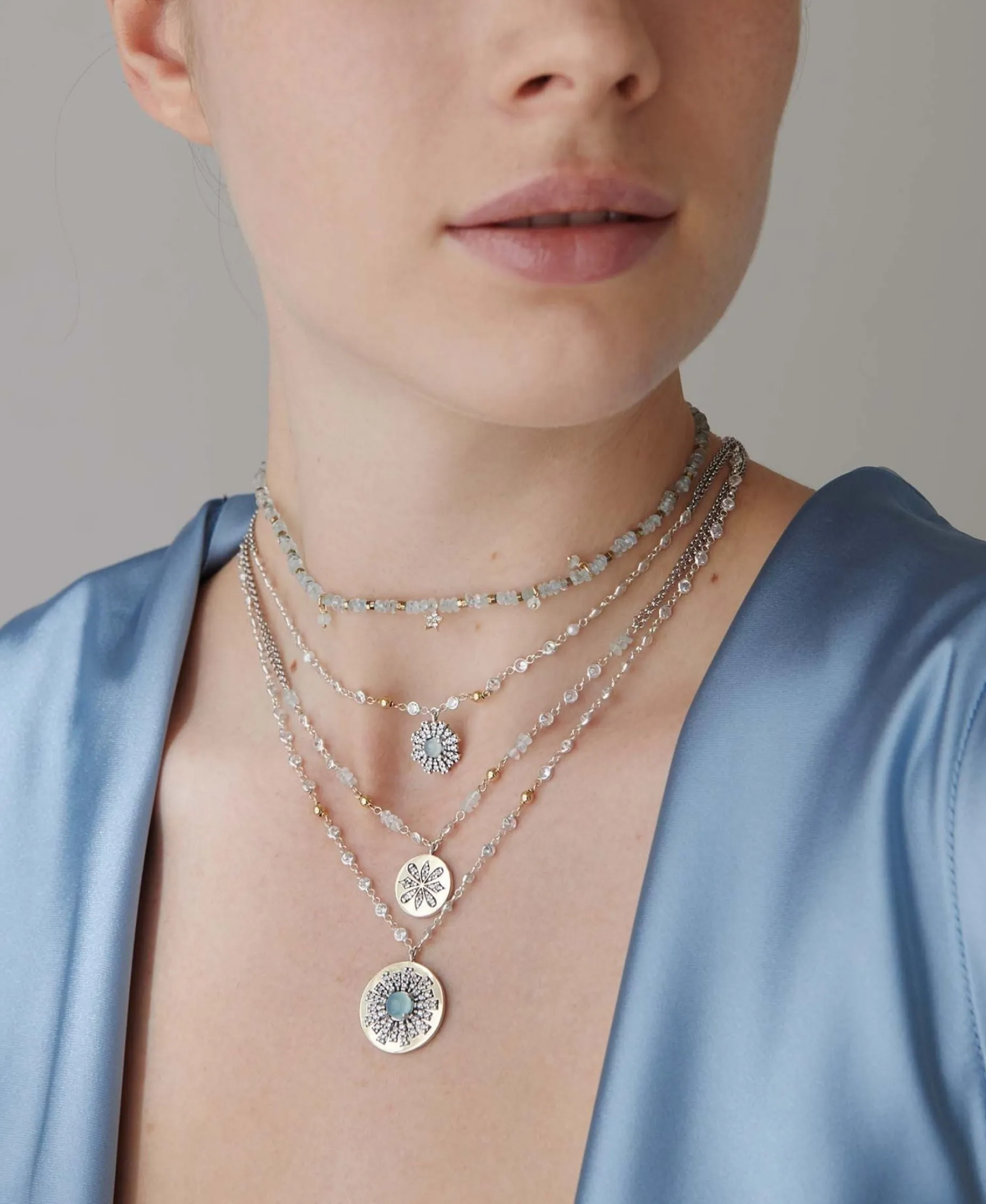Collar DELCERRO Rayos Oro y Plata Espinela Cabujón | 10836