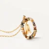 Collar PDPAOLA Letra A Plata Baño Oro Con Piedra de Color | CO01-260-U