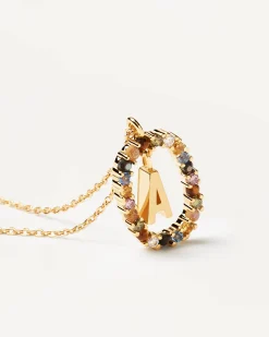 Collar PDPAOLA Letra A Plata Baño Oro Con Piedra de Color | CO01-260-U