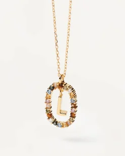 Collar PDPAOLA Letra L Plata Baño Oro y Piedra de Color | CO01-271-U
